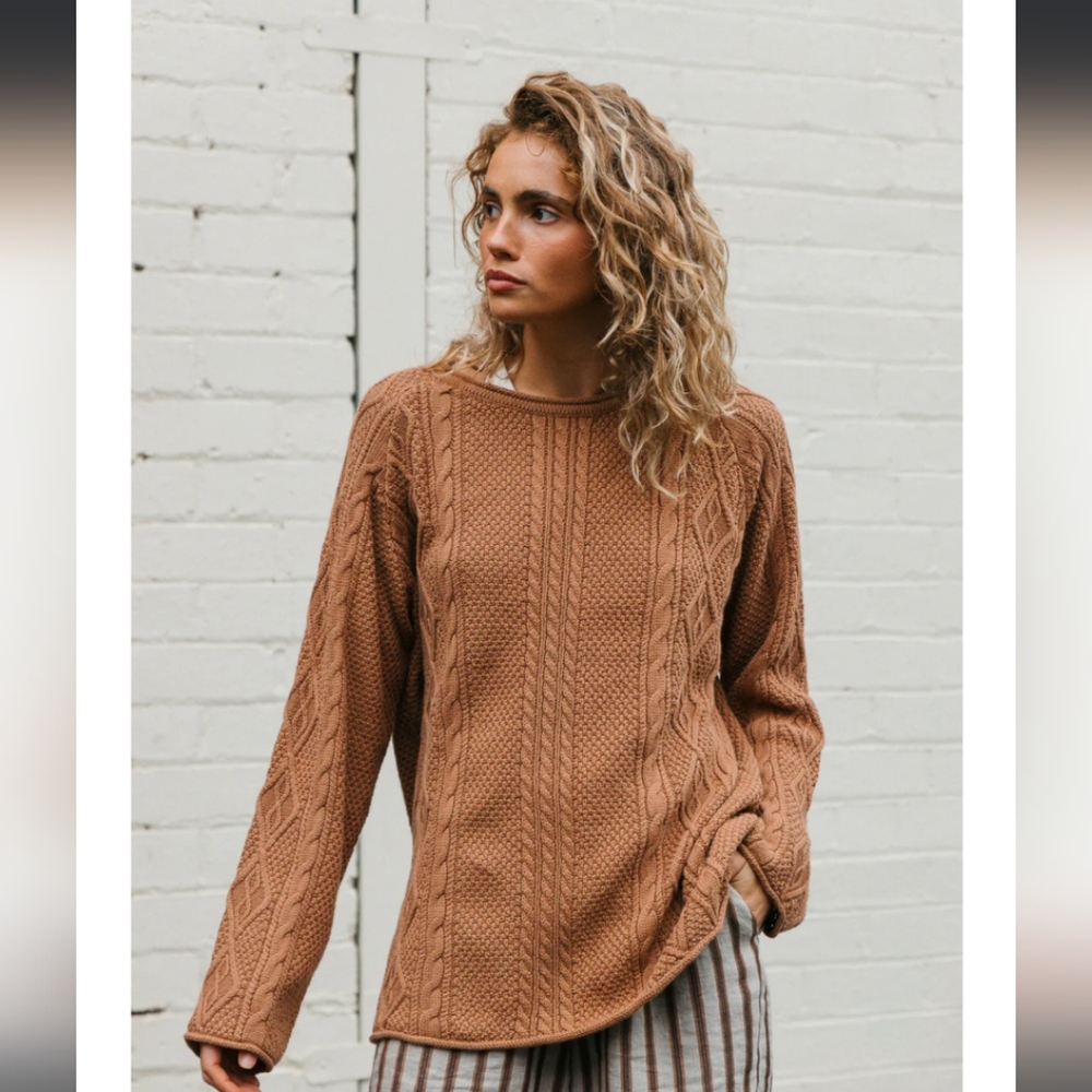 TRADE Rory Unisex Cable Knit Sweater - Brown
